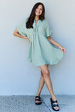 Drawstring Ruffle Hem Dress - Light Sage