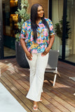 Floral V-Neck Tie Detail Blouse - Navy / Pink