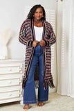 Open Front Fringe Hem Cardigan - Multicolor