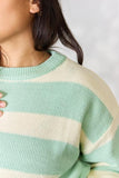 Contrast Striped Round Neck Sweater - Sage
