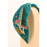 Embroidered Toadstool Mushroom Velvet Knot Headband
