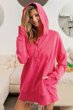 Half Snap Thumbhole Long Sleeve Hoodie - Fuchsia