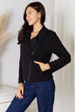 Zip-Up Knit Moto Jacket - Black