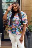 Floral V-Neck Tie Detail Blouse - Navy / Pink