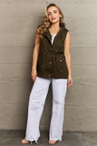 Military Style Hooded Vest - Army Green