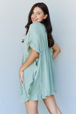 Drawstring Ruffle Hem Dress - Light Sage