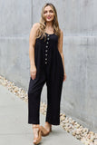Wide Leg Button Down Jumpsuit Romper - Black