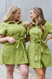 Button Down Utility Belted Dress - Lime