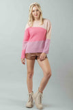 Color Block Long Sleeve Sweater - Pink