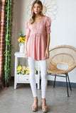 Waffle Knit V-Neck Babydoll Top - Rose