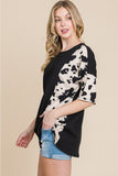 Rodeo Love Ribbed Cow Print Contrast Tee