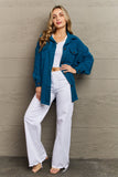 Cozy in the Cabin Fleece Elbow Patch Shacket - Teal