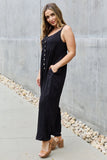 Wide Leg Button Down Jumpsuit Romper - Black
