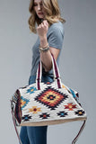 Aztec Print Woven Duffle Weekender Bag - Cream