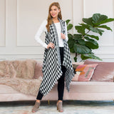 Reversible Plaid Long Vest - Black & White