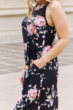 Foral Lace Detail Sleeveless Dress - Black
