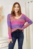 Rib-Knit V-Neck Knit Pullover - Multi