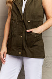 Military Style Hooded Vest - Army Green