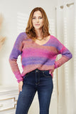 Rib-Knit V-Neck Knit Pullover - Multi