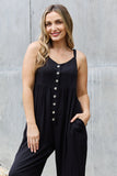 Wide Leg Button Down Jumpsuit Romper - Black