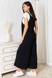 Cotton Wide Leg Overalls with Pockets - Black