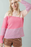 Color Block Long Sleeve Sweater - Pink