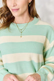 Contrast Striped Round Neck Sweater - Sage