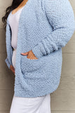 Falling For You Open Front Popcorn Cardigan - Pastel Blue
