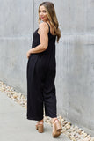 Wide Leg Button Down Jumpsuit Romper - Black