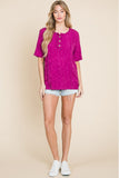 At The Fair Animal Print Textured Top - Magenta