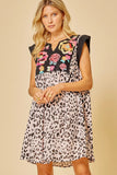 Floral Embroidered Leopard Dress