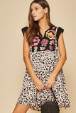 Floral Embroidered Leopard Dress