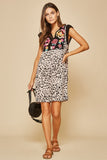 Floral Embroidered Leopard Dress