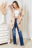 Star Pattern Open Front Longline Cardigan - Mocha