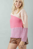 Color Block Long Sleeve Sweater - Pink