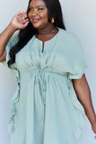 Drawstring Ruffle Hem Dress - Light Sage