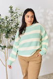 Contrast Striped Round Neck Sweater - Sage