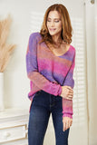 Rib-Knit V-Neck Knit Pullover - Multi