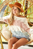 Color Block Openwork Long Sleeve Sweater - Mauve