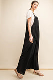 Sleeveless Ruched Wide Leg Overalls - Black