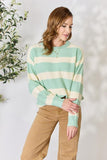 Contrast Striped Round Neck Sweater - Sage