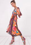 Multi-Color Wrap Midi Dress