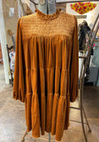 Smocked Babydoll Velour Velvet Dress - Toffee