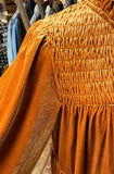 Smocked Babydoll Velour Velvet Dress - Toffee