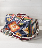 Aztec Print Woven Duffle Weekender Bag - Denim Blue