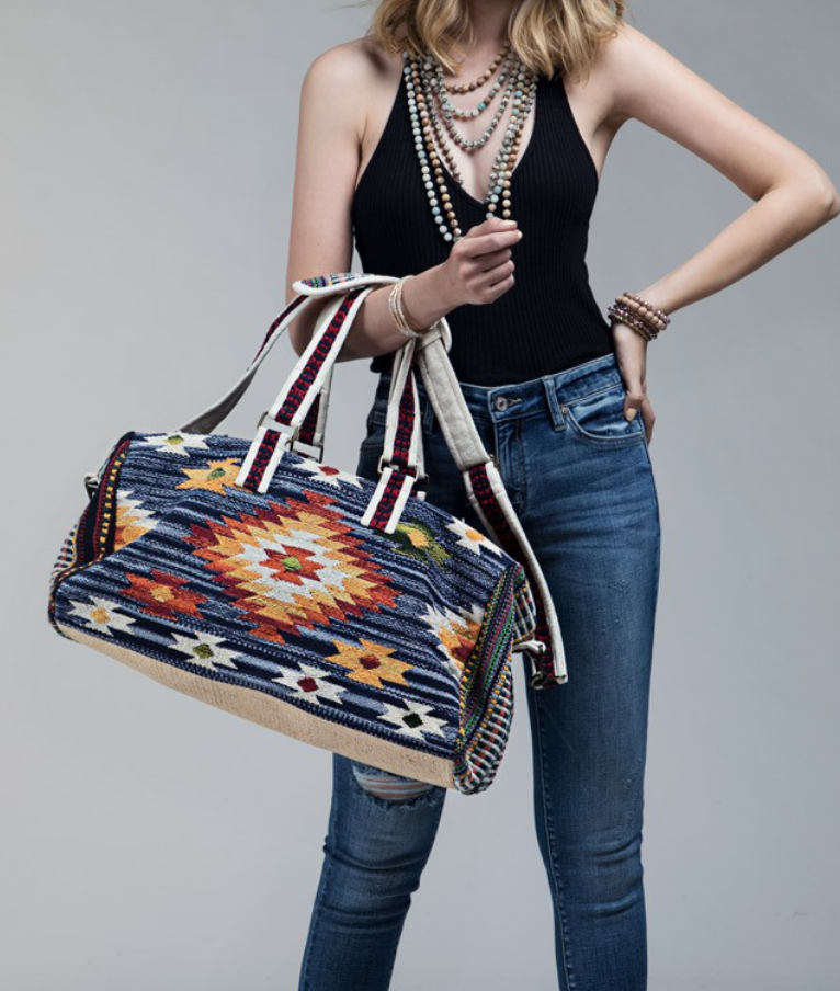 Aztec Boho Woven Duffle Weekender Bag – Rust and Rose Boutique
