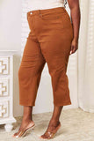 Judy Blue Tummy Control Garment Dyed Wide Crop Jeans - Caramel