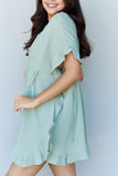 Drawstring Ruffle Hem Dress - Light Sage