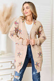Star Pattern Open Front Longline Cardigan - Mocha