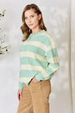 Contrast Striped Round Neck Sweater - Sage